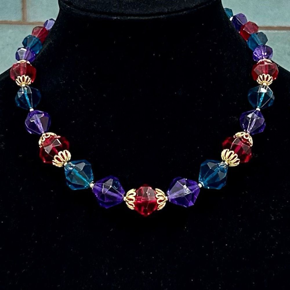 Trifari Beaded Princess Necklace Women's 18" Colorful Chunky Lucite Jewelry VTG